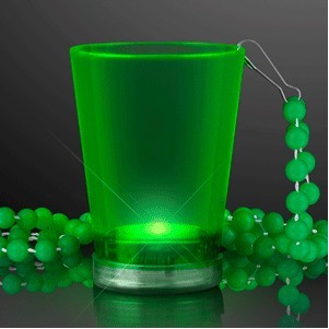 1.5 oz. Light Up Green Shot Glass on Green Bead Necklace - BLANK